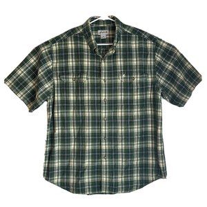 Carhartt Mens XL Green Tan Plaid Short Sleeve Button Down Casual Dress Shirt Top